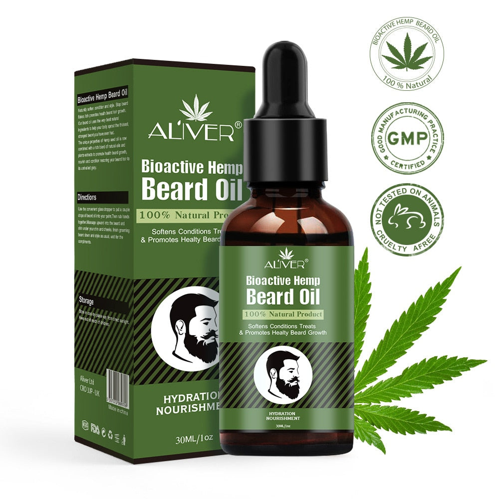 30ml Beard Growth Oil Natural Hemp Beard Essential Oil Beard Wax Balm for Men Beard Hair Grooming Anti-lossing Hair Serum