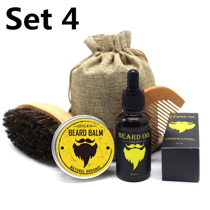 BellyLady 5Pcs/Set Men Moustache Cream Beard Oil Kit with Moustache Comb Brush Storage Bag Styling Beard Set