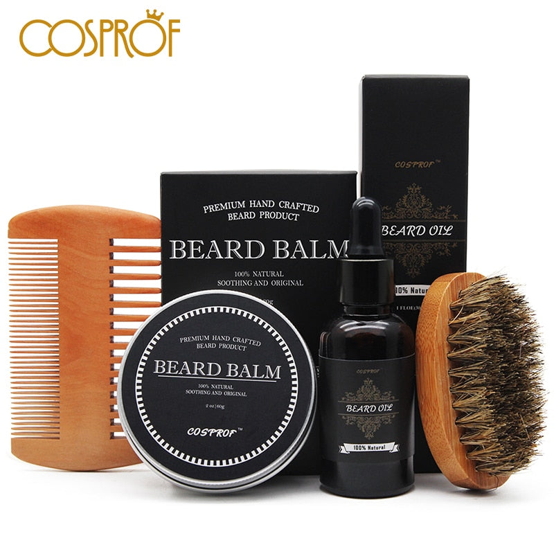 Cosprof Beard Balm Moustache Cream Beard Oil Set Conditioner Beard Balm Healthy Moisturizing Moustache Wax Brush Comb Natural