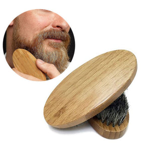 Men Boar Hair Bristle Beard Mustache Brush Military Hard Round Wood Handle Comb