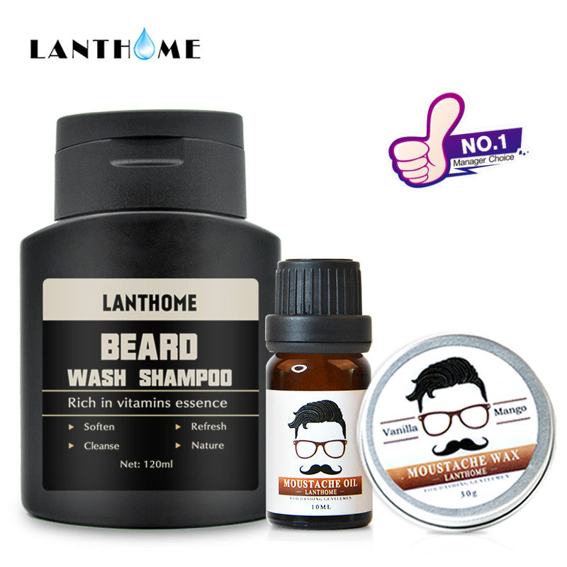 Beard Care Kit Beard Shampoo and Conditioner Men Beard Oil Balm Moustache Wax for Growth Styling Beeswax Moisturizing Smoothing