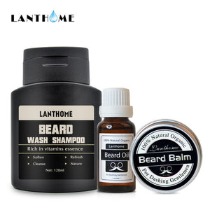 Beard Care Kit Beard Shampoo and Conditioner Men Beard Oil Balm Moustache Wax for Growth Styling Beeswax Moisturizing Smoothing