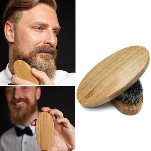 Men Boar Hair Bristle Beard Mustache Brush Military Hard Round Wood Handle Comb